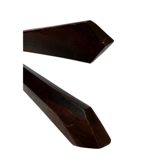 Vintage Hand Carved Long Wooden Salad Serving Set Fork Spoon Serving Utensils - Picture 9 of 10